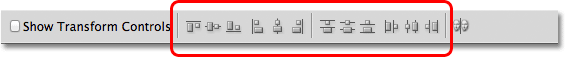 Photoshop Align and Distribute options in the Options Bar. Image © 2011 Photoshop Essentials.com