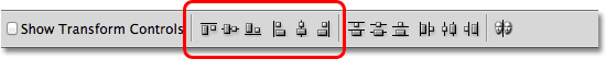 The Align options in the Options Bar in Photoshop. Image © 2011 Photoshop Essentials.com