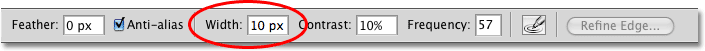 The Width option for the Magnetic Lasso Tool in the Options Bar. Image © 2009 Photoshop Essentials.com
