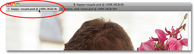 Selecting the wedding couple photo's name tab. Image © 2011 Photoshop Essentials.com