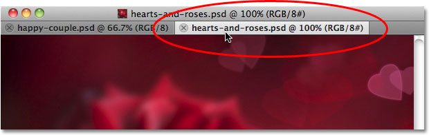 Clicking on the tabbed document window name tabs in Photoshop CS5. Image © 2011 Photoshop Essentials.com