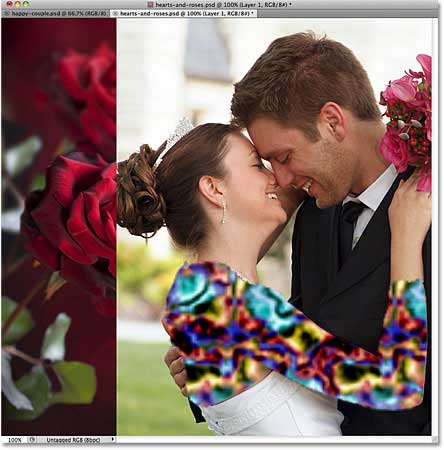 The first photo has been dragged into the second photo's document. Image © 2011 Photoshop Essentials.com