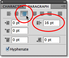 Increasing the Indent Right Margin option. Image © 2011 Photoshop Essentials.com