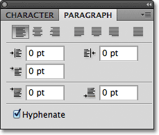 The Paragraph panel in Photoshop. Image © 2011 Photoshop Essentials.com