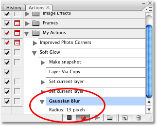 The fifth step has now been added to the action in the Actions palette in Photoshop. Image copyright © 2008 Photoshop Essentials.com