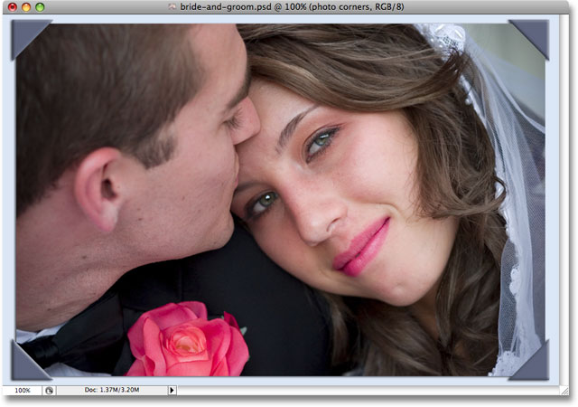 The Improved Photo Corners frame effect using the colors sampled from the image. Image copyright © 2008 Photoshop Essentials.com
