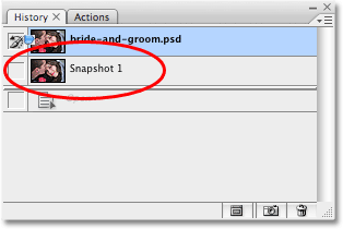 The History palette in Photoshop showing the new snapshot that was created. Image copyright © 2008 Photoshop Essentials.com