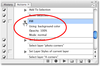 Viewing the details of step 16 in the Photo Corners action. Image copyright © 2008 Photoshop Essentials.com