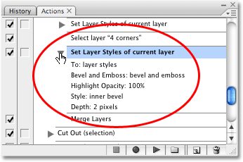 Step 20 in the Photo Corners action will apply a Bevel and Emboss layer style to the '4 corners' layer. Image copyright © 2008 Photoshop Essentials.com
