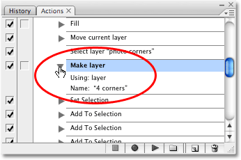 Viewing the details of the ninth step in the Photo Corners action. Image copyright © 2008 Photoshop Essentials.com