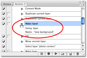 Viewing the details of the fifth step in the Photo Corners action in Photoshop. Image copyright © 2008 Photoshop Essentials.com