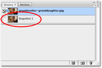 The History palette in Photoshop showing the newly created snapshot. Image copyright © 2008 Photoshop Essentials.com