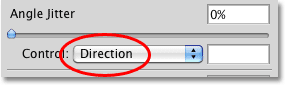 Setting the Control option for the brush angle control to Direction. Image © 2010 Photoshop Essentials.com