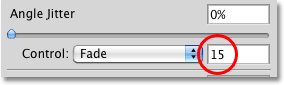 Setting the Angle control to Fade and lowering the steps to 15. Image © 2010 Photoshop Essentials.com