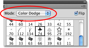 The brush blend mode options at the top of the Dual Brush section of the Brushes panel in Photoshop. Image © 2010 Photoshop Essentials.com