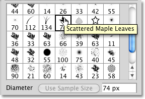 Choosing a second brush to mix with the intial brush in the Dual Brush options in Photoshop. Image © 2010 Photoshop Essentials.com