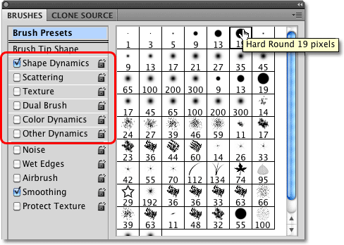 The Hard Round 19 pixels brush in Photoshop. Image © 2010 Photoshop Essentials.com