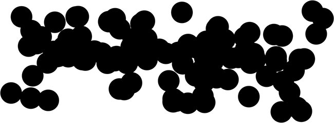 A brush stroke with the Count value set to 8 and Scatter set to 500% in Photoshop. Image © 2010 Photoshop Essentials.com