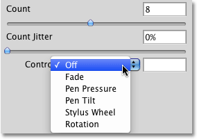The Count control options in the Scattering section of the Brushes panel in Photoshop. Image © 2010 Photoshop Essentials.com