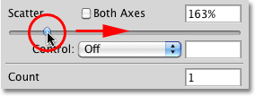 Adding some scattering to my brush stroke in the Brushes panel in Photoshop. Image © 2010 Photoshop Essentials.com