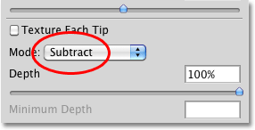 Selecting the Subtract brush mode in Photoshop's Brushes panel. Image © 2010 Photoshop Essentials.com