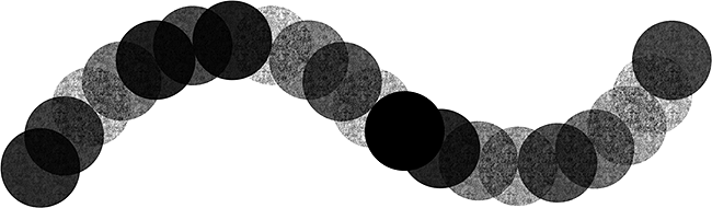 A brush stroke in Photoshop with Depth Jitter set to 100%. Image © 2010 Photoshop Essentials.com