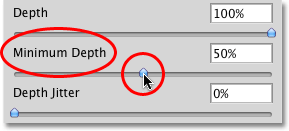 Adjusting the Minimum Depth value for the texture in Photoshop. Image © 2010 Photoshop Essentials.com