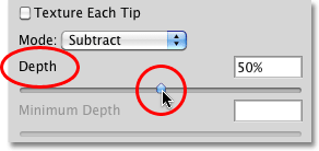 Changing the brush Depth in the Brushes panel in Photoshop. Image © 2010 Photoshop Essentials.com