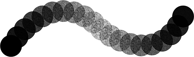 A brush stroke in Photoshop with depth control set to Pen Pressure. Image © 2010 Photoshop Essentials.com