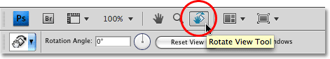 The Rotate View Tool in the new Application Bar in Photoshop CS4. Image © 2009 Photoshop Essentials.com.