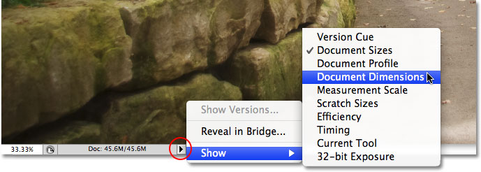 The information along the bottom of the document window in Photoshop CS4. Image © 2009 Photoshop Essentials.com.