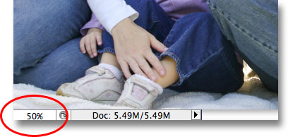 The current zoom level shown in the bottom left corner of the document window in Photoshop. Image © 2009 Photoshop Essentials.com.