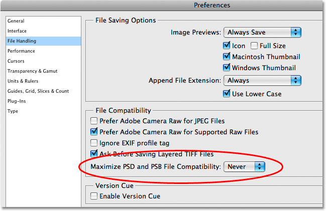 The 'File Handling' options.