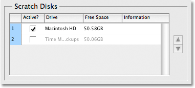 The 'Scratch Disks' section in the Performance Preferences.