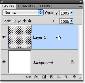 Selecting Layer 1 in the Layers panel. Image © 2011 Photoshop Essentials.com