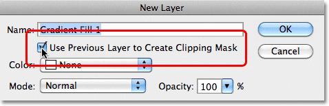 Photoshop Use Previous Layer to Create Clipping Mask option. Image © 2011 Photoshop Essentials.com