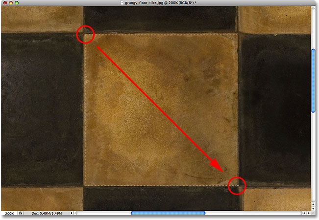 Drawing a square selection in Photoshop. Image © 2009 Photoshop Essentials.com