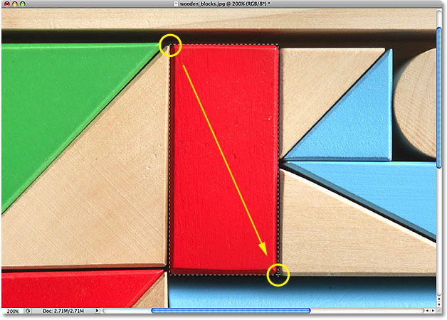 Drawing a selection with the Rectangular Marquee Tool. Image © 2009 Photoshop Essentials.com