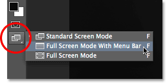 Selecting Full Screen Mode With Menu Bar from the Tools panel in Photoshop.