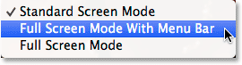 Selecting Full Screen Mode With Menu Bar from the View menu in Photoshop.
