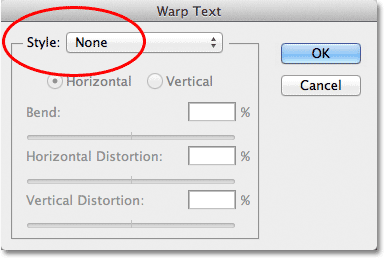 The Warp Text dialog box in Photoshop. Image © 2011 Photoshop Essentials.com