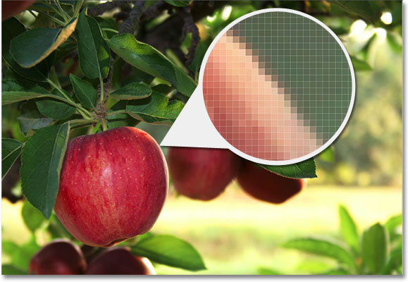 Close up of image pixels in a photo. Image © 2009 Photoshop Essentials.com