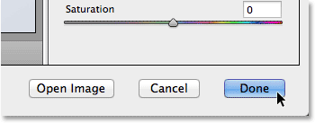 Clicking Done to close out of Camera Raw. Image © 2013 Steve Patterson, Photoshop Essentials.com