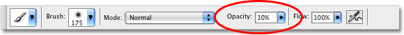 The brush opacity option in Photoshop. Image © 2008 Photoshop Essentials.com.