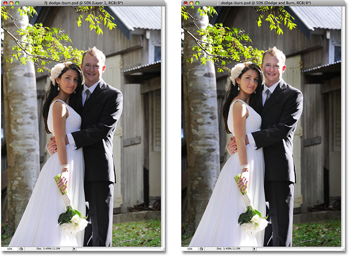 A side by side comparison of the two photos. Image © 2008 Photoshop Essentials.com.