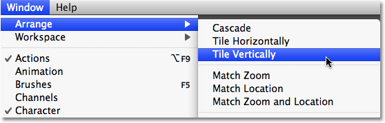 The Tile Vertically option in Photoshop CS3. Image © 2009 Photoshop Essentials.com