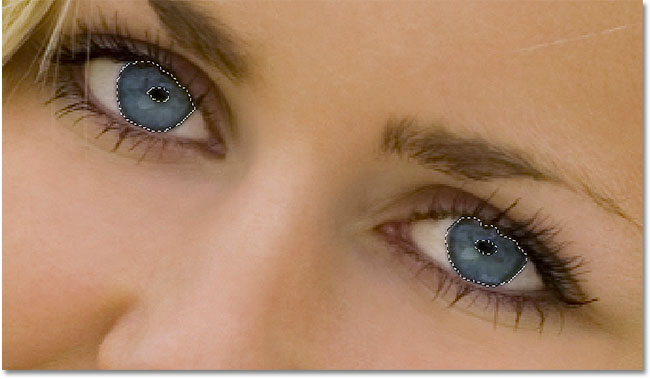 The pupils have been deselected in the image. Image © 2010 Photoshop Essentials.com