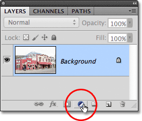 The New Fill or Adjustment Layer icon in the Layers panel in Photoshop. Image © 2011 Photoshop Essentials.com
