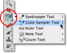 The Color Sampler Tool in Photoshop. Image © 2010 Photoshop Essentials.com