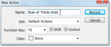 Photoshop's New Action dialog box